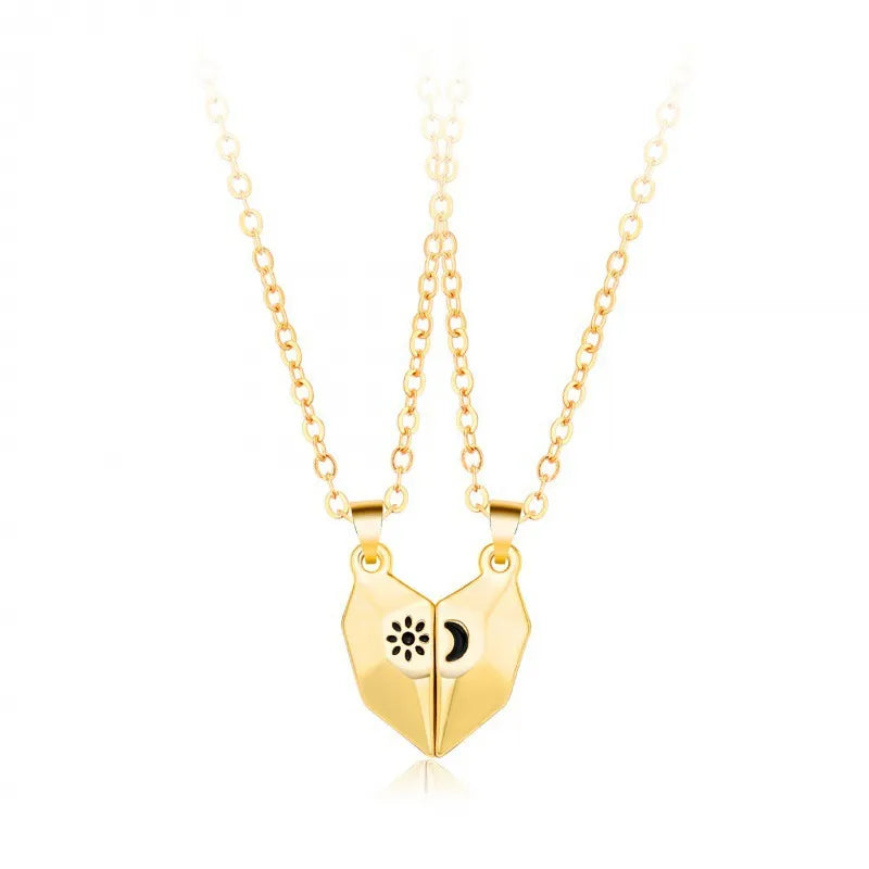 CHILDREN - Set of 2 Glitter Heart Friendship Necklace Chains - BFF Best Friends Forever - Fancy - Magnetic Pendant with Gold Chain