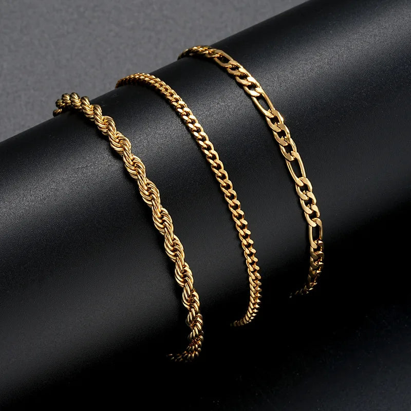 Bracelets Adultes Gourmette Homme - Maillons - Acier Inoxydable Doré Argenté