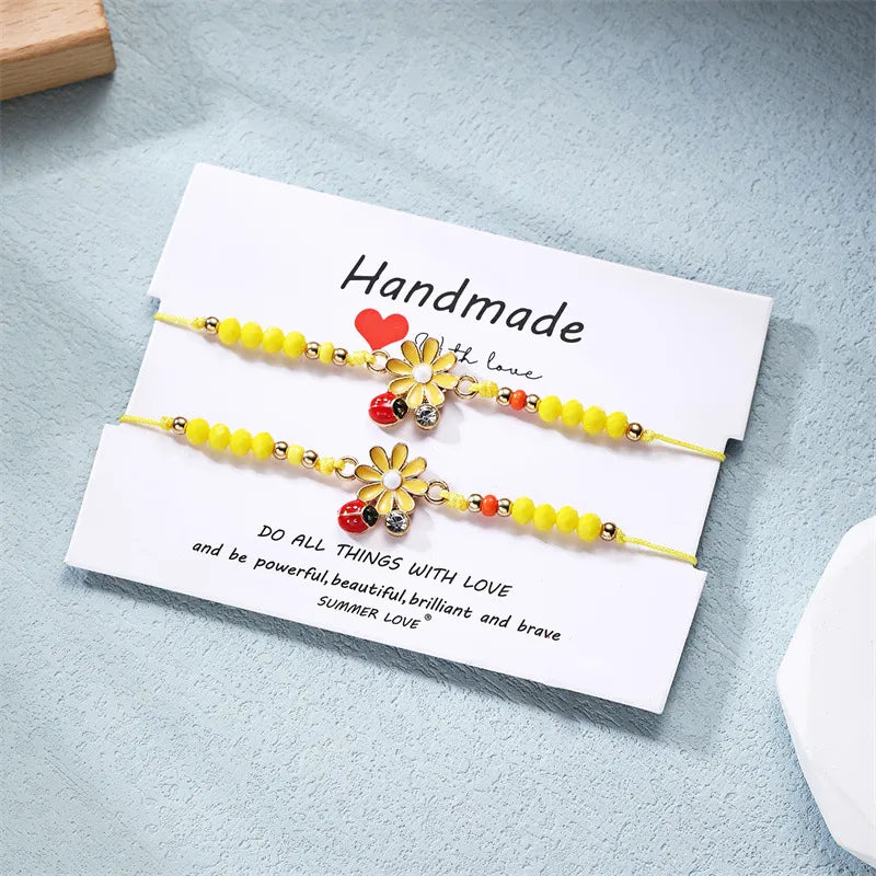 Set of 2 Adjustable Cord Bracelets Best Friends Ying Yang - BFF Best Friends - Fantasy - Magnetic Pendant - Lovers - Couple