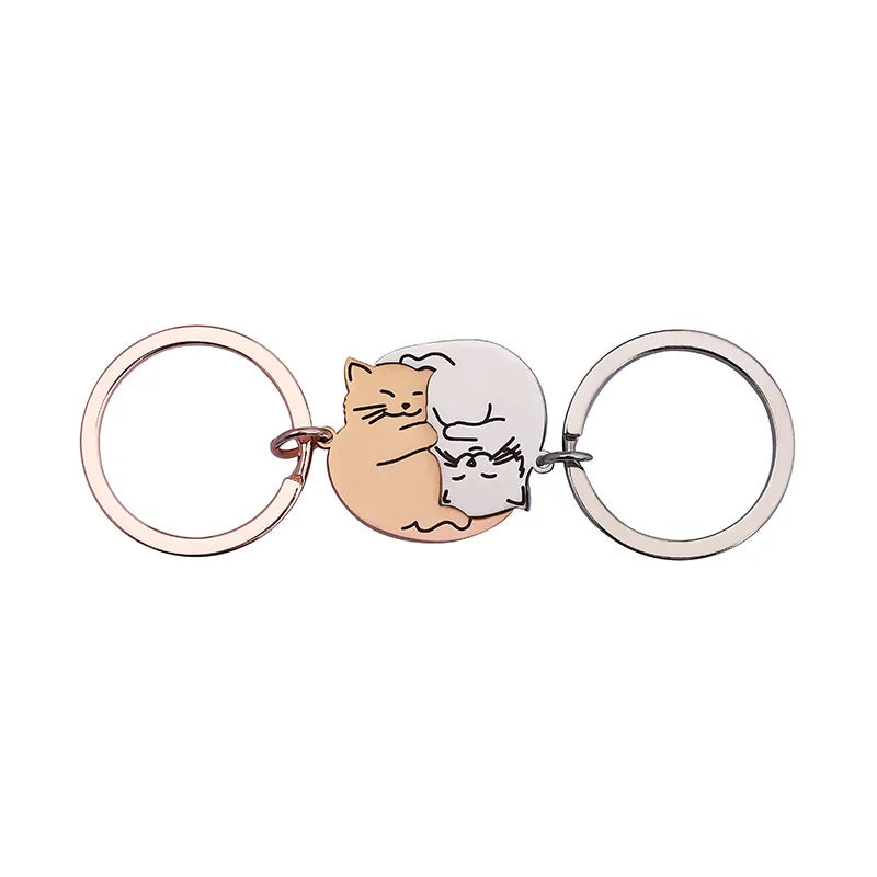 Lot de 2 Porte Clés - Chats Entrelacés - BFF - Best Friends Forever - Amoureux Couple Amitié - Pendentif de Sac