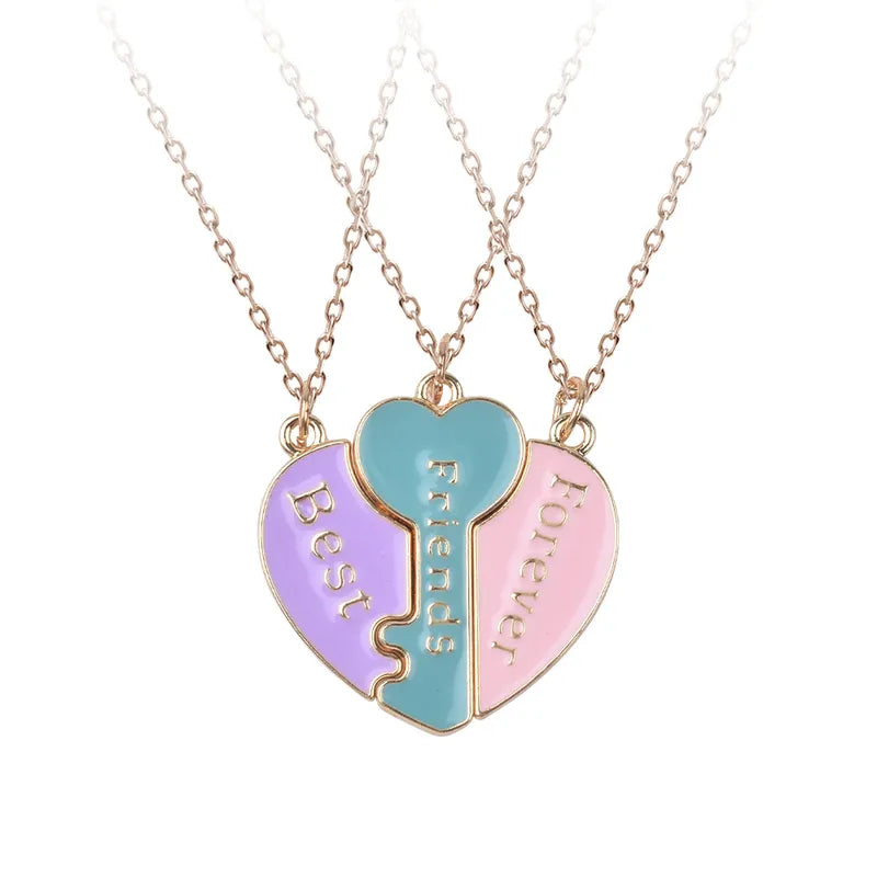 KINDER – Set mit 3 glitzernden Herz-Freundschaftsketten – BFF Best Friends Forever – Fantasy-Schmetterling – süßer magnetischer Anhänger