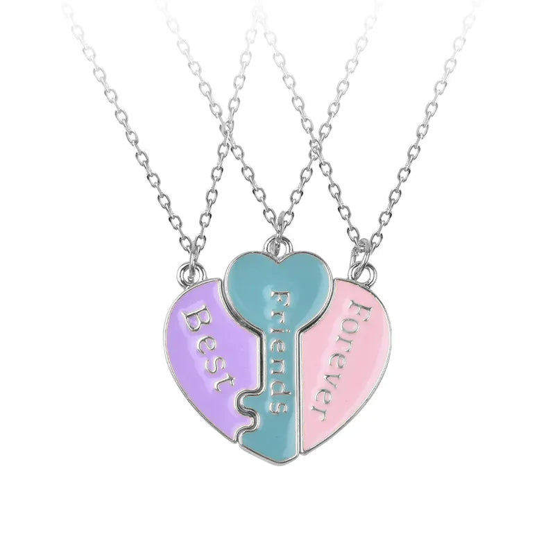 KINDER – Set mit 3 glitzernden Herz-Freundschaftsketten – BFF Best Friends Forever – Fantasy-Schmetterling – süßer magnetischer Anhänger
