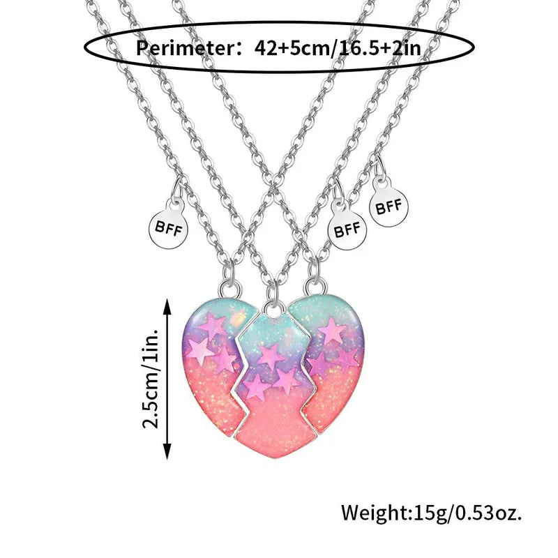 Lot de 3 Colliers BFF Aimanté - Coeur Paillettes - Best Friends Forever - Amitié - Pendentif