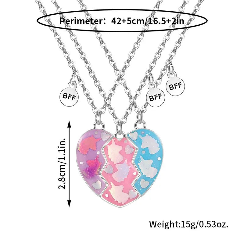 Lot de 3 Colliers BFF Aimanté - Coeur Paillettes - Best Friends Forever - Amitié - Pendentif