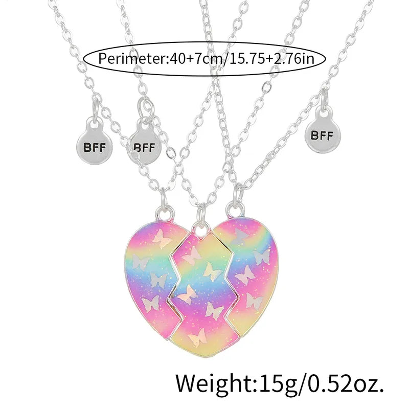 Lot de 3 Colliers BFF Aimanté - Coeur Paillettes - Best Friends Forever - Amitié - Pendentif