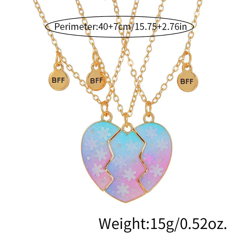 Lot de 3 Colliers BFF Aimanté - Coeur Paillettes - Best Friends Forever - Amitié - Pendentif