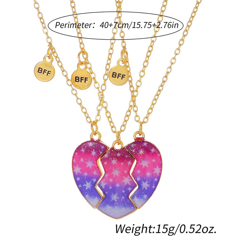 Lot de 3 Colliers BFF Aimanté - Coeur Paillettes - Best Friends Forever - Amitié - Pendentif