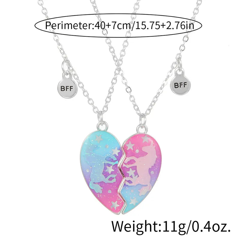 Lot de 2 Colliers BFF Aimanté - Licornes - Best Friends Forever - Pendentif Coeur - Amitié
