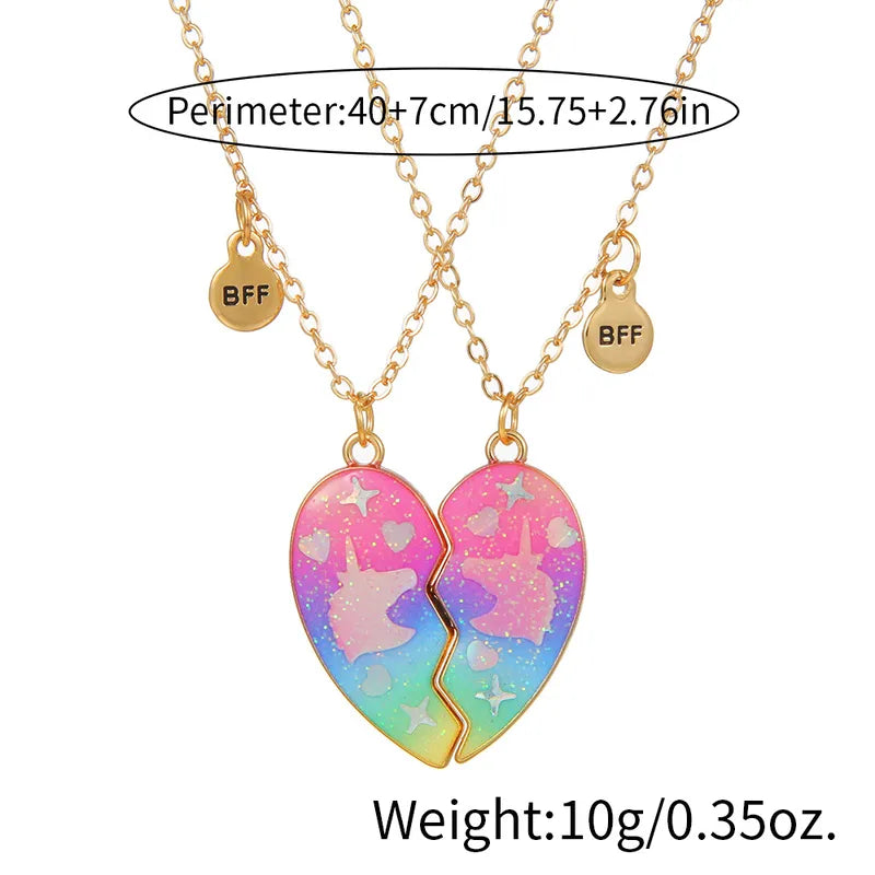 Lot de 2 Colliers BFF Aimanté - Licornes - Best Friends Forever - Pendentif Coeur - Amitié