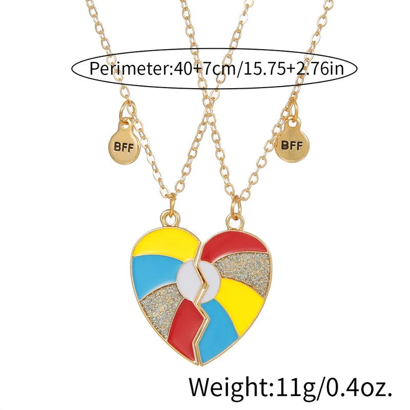 CHILDREN - Set of 2 Chains Friendship Necklaces Cat Unicorn & Heart - BFF Best Friends Forever - Fantasy - Rainbow Resin Pendant