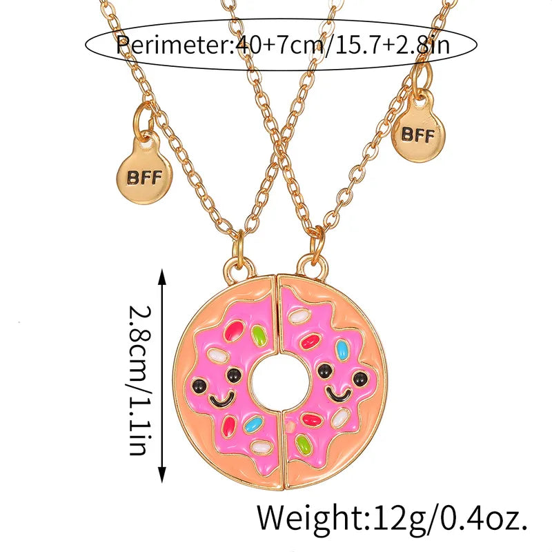 CHILDREN - Set of 2 Chains Friendship Necklaces Cat Unicorn & Heart - BFF Best Friends Forever - Fantasy - Rainbow Resin Pendant