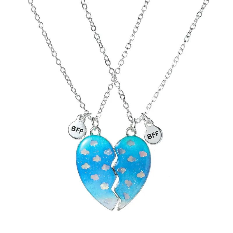 Lot de 2 Colliers BFF Aimanté - Licornes - Best Friends Forever - Pendentif Coeur - Amitié