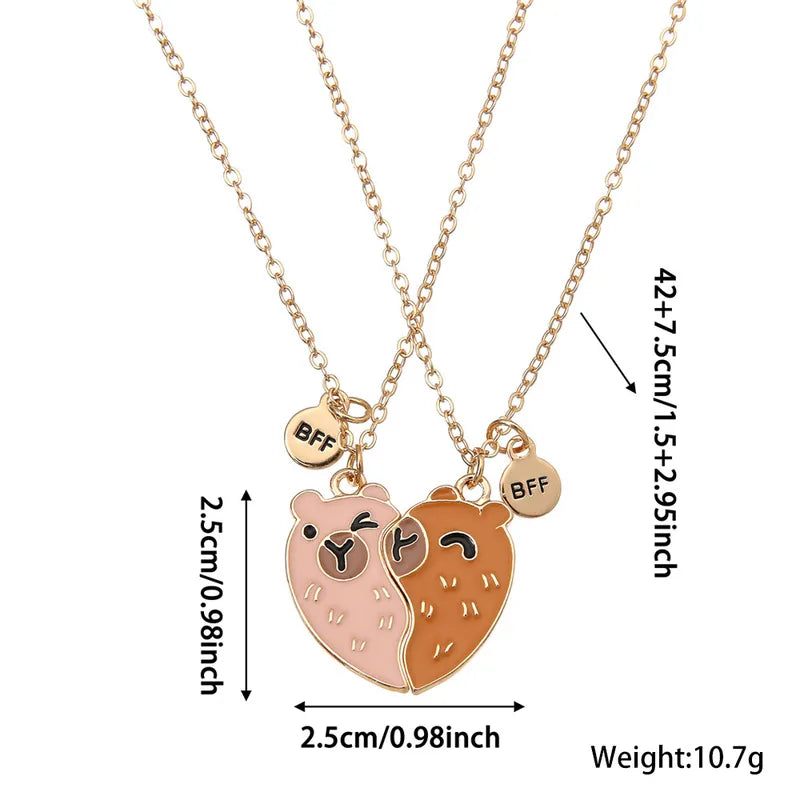 CHILDREN - Set of 2 Chains Friendship Necklaces Cat Unicorn & Heart - BFF Best Friends Forever - Fantasy - Rainbow Resin Pendant
