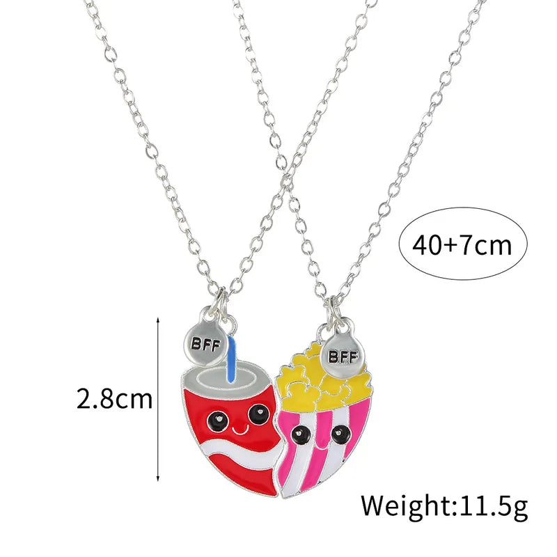 CHILDREN - Set of 2 Chains Friendship Necklaces Cat Unicorn & Heart - BFF Best Friends Forever - Fantasy - Rainbow Resin Pendant