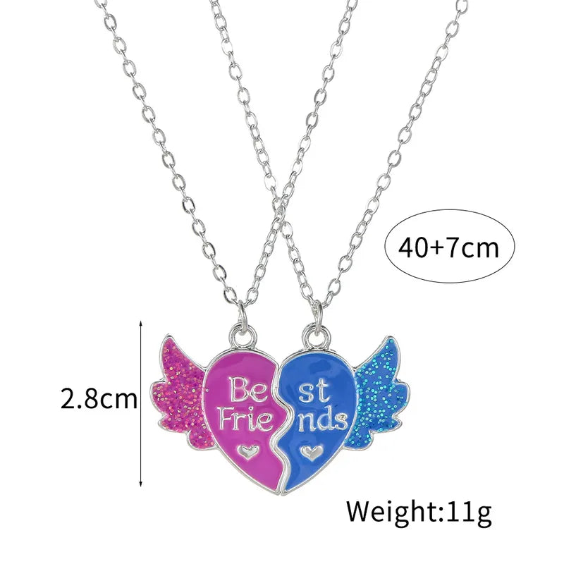 CHILDREN - Set of 2 Chains Friendship Necklaces Cat Unicorn & Heart - BFF Best Friends Forever - Fantasy - Rainbow Resin Pendant