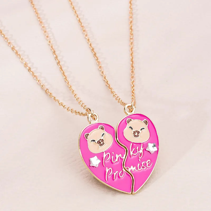 CHILDREN - Set of 2 Chains Friendship Necklaces Cat Unicorn & Heart - BFF Best Friends Forever - Fantasy - Rainbow Resin Pendant
