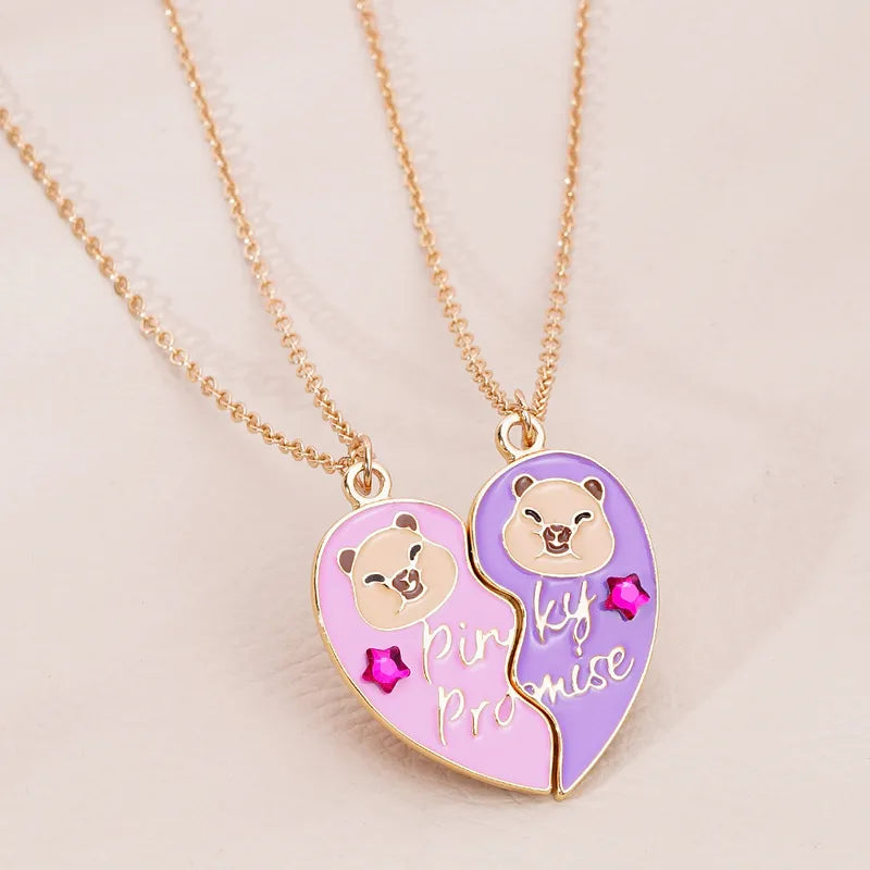 CHILDREN - Set of 2 Chains Friendship Necklaces Cat Unicorn & Heart - BFF Best Friends Forever - Fantasy - Rainbow Resin Pendant