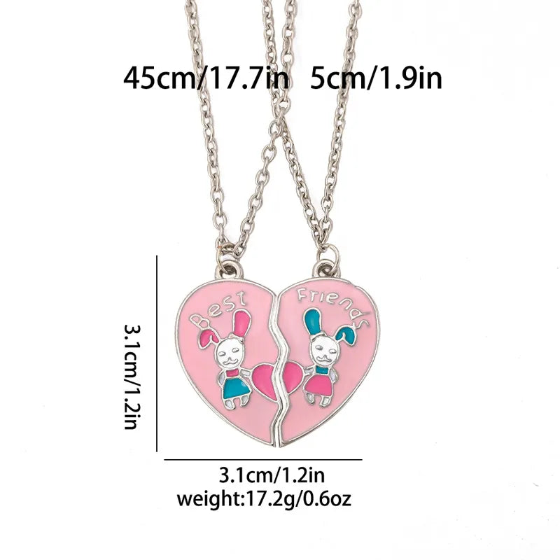 Lot de 2 Colliers D'amitié Aimanté - Lapins Coeur Rose - BFF - Best Friends Forever - Amitié