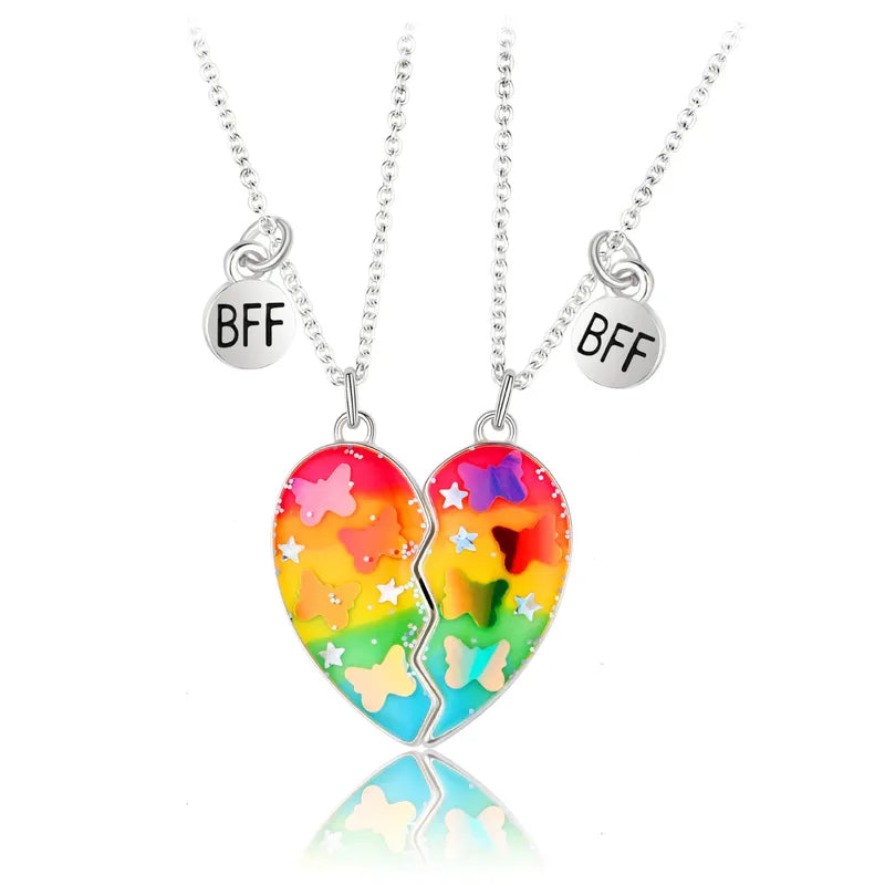Lot de 2 Colliers BFF Aimanté - Licornes - Best Friends Forever - Pendentif Coeur - Amitié