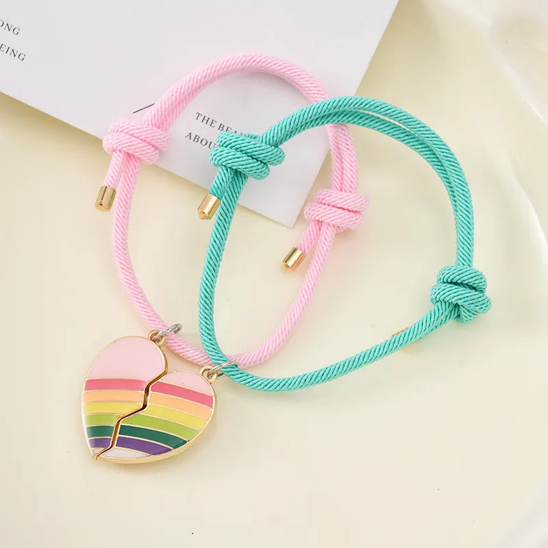 KINDER – Set mit 2 Regenbogen-Herz-Freundschaftsketten – BFF Best Friends Forever – Fantasy – Magnetanhänger