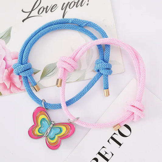 Lot de 2 Bracelets BFF Cordon Réglable - Papillon Aimanté - Best Friends Forever - Amoureux Couple Amitié