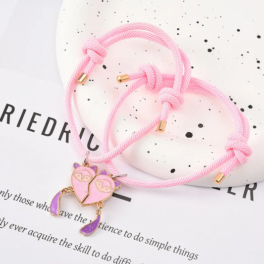 Lot de 2 Bracelets BFF Cordon Réglable - Renards - Best Friends Forever - Amoureux Couple Amitié