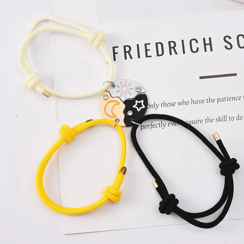 Lot de 3 Colliers ou Bracelets BFF - Lune soleil étoile Aimanté - Best Friends Forever - Argenté Doré