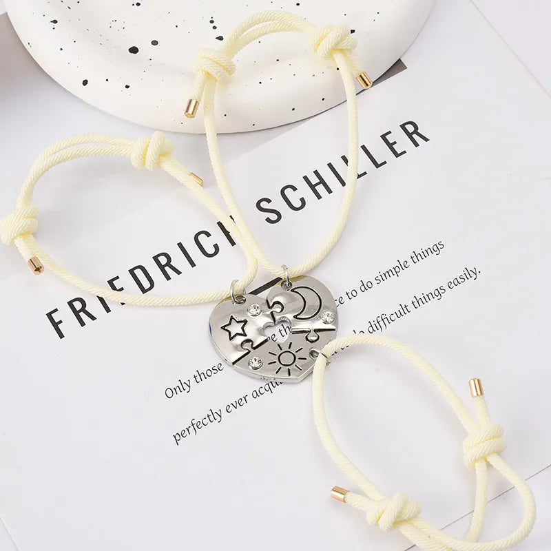 Lot de 3 Colliers ou Bracelets BFF - Etoile Lune Nuage - Best Friends Forever - Pendentif Puzzle Coeur - Amitié - À Partager