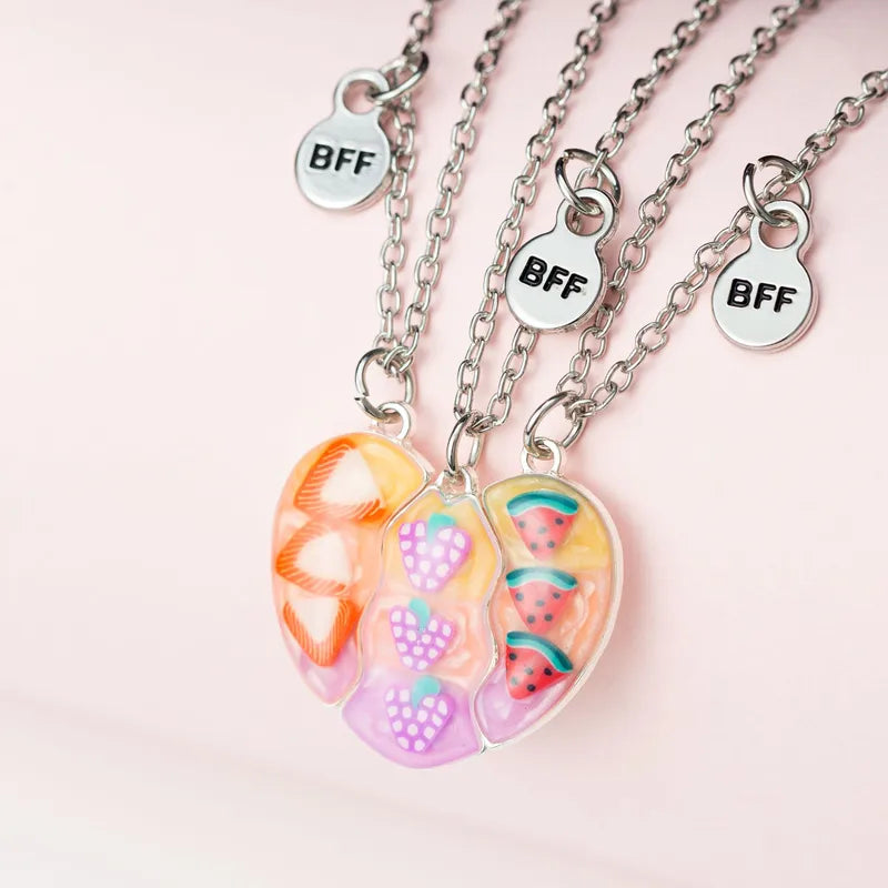 Lot de 3 Colliers BFF Aimanté - Coeur Fruits Etoiles - Best Friends Forever - Amitié - Pendentif Aimanté - Mignon
