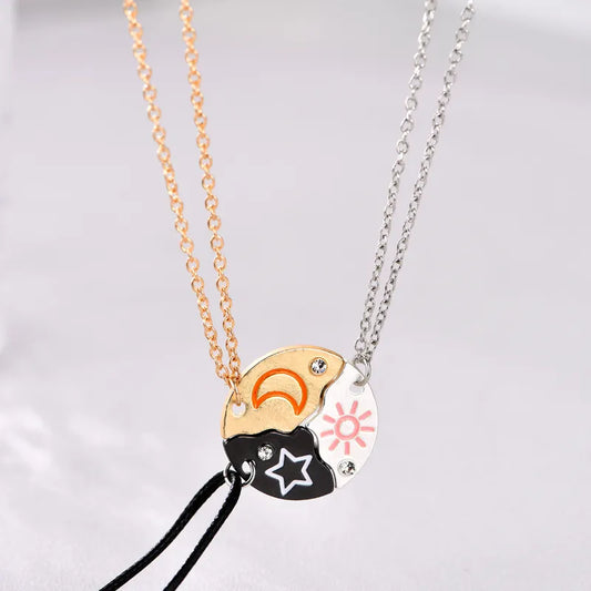 Lot de 3 Colliers ou Bracelets BFF - Lune soleil étoile Aimanté - Best Friends Forever - Argenté Doré