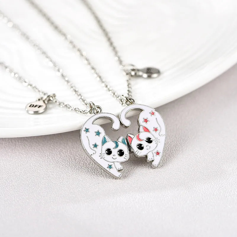 Lot de 2 Colliers BFF Aimantés - Papillon Cactus Chats - Best Friends Forever - Amitié - Pendentif Aimanté
