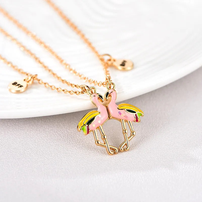 Lot de 2 Colliers D'amitié Aimantés - Flamant Rose - BFF - Best Friends Forever - Amitié - Pendentif Aimanté