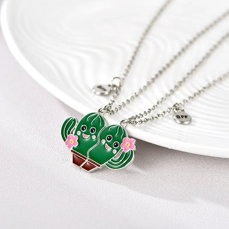 Lot de 2 Colliers BFF Aimantés - Papillon Cactus Chats - Best Friends Forever - Amitié - Pendentif Aimanté