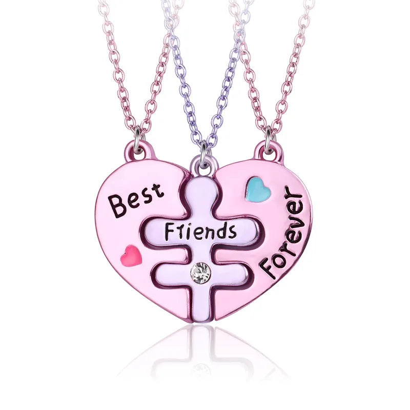 Lot de 3 Colliers BFF - Pendentif Coeur Coeur Bonhomme - Best Friends Forever - Amitié