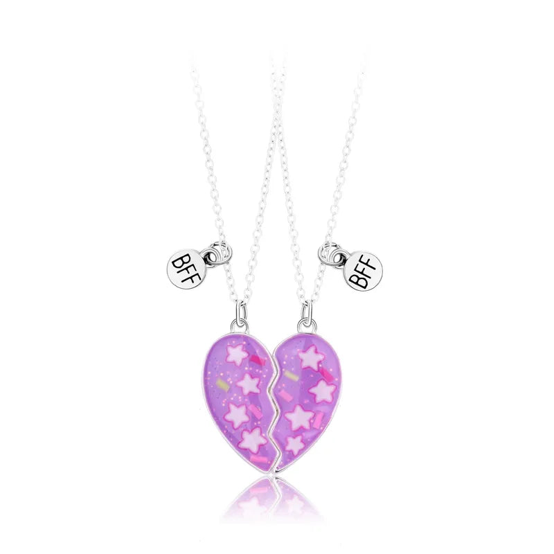 Lot de 2 Colliers D'amitié Aimanté - Coeur Paillettes - BFF - Best Friends Forever - Amitié
