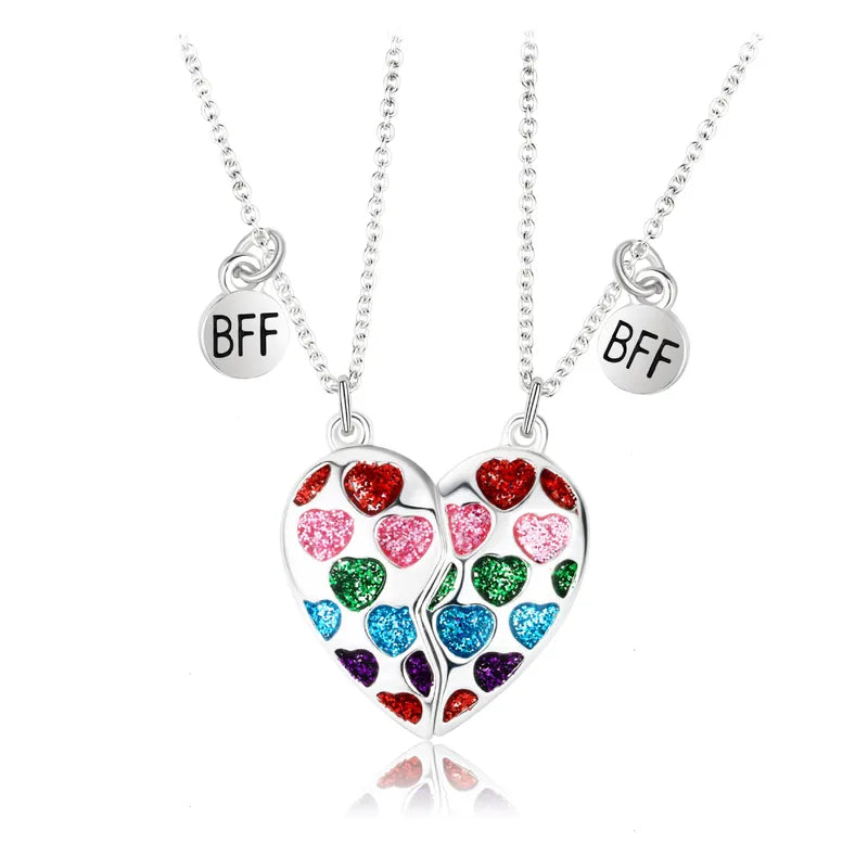 Lot de 2 Colliers D'amitié Aimanté - Coeur Paillettes - BFF - Best Friends Forever - Amitié