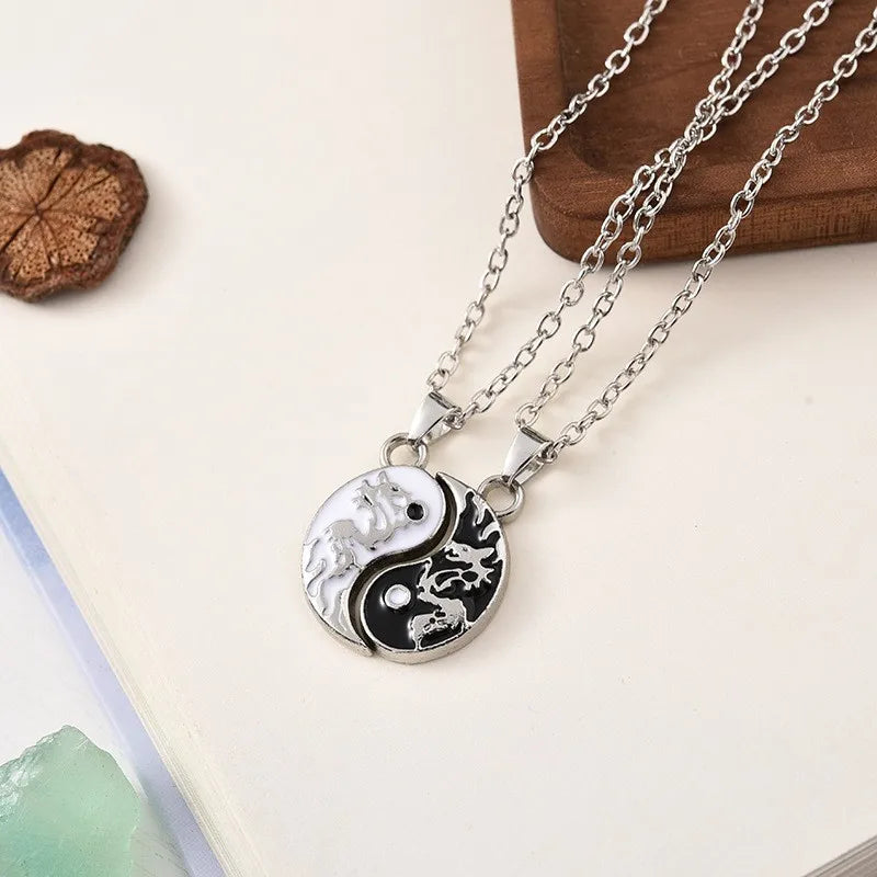 Lot de 2 Colliers D'amitié - Ying Yang Dragons - BFF - Best Friends Forever - Pendentif Argenté - Amoureux Couple Amitié