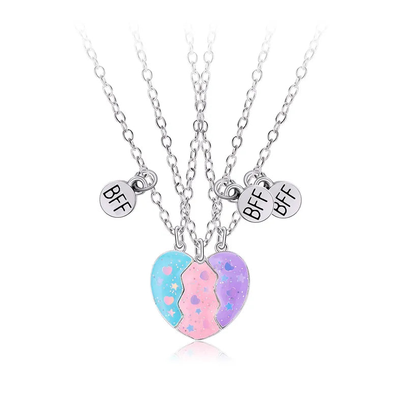 Lot de 3 Colliers D'amitié Aimanté - Coeur Paillettes - BFF - Best Friends Forever - Amitié - Pendentif Aimanté - Mignon
