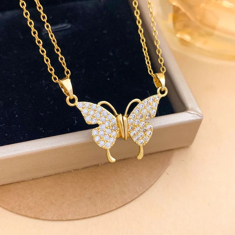 Lot de 2 Colliers D'amitié - Papillon - BFF - Pendentif Aimanté - Colliers à partager - Acier Titanium