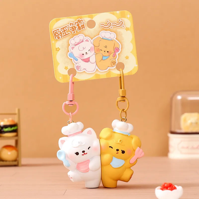 Porte Clés - Mignon Cuisinier Chien Chat - A Partager - Aimanté - Amoureux - Meilleurs Amis - Pendentif Sac - BFF - Best Friends - Amitié