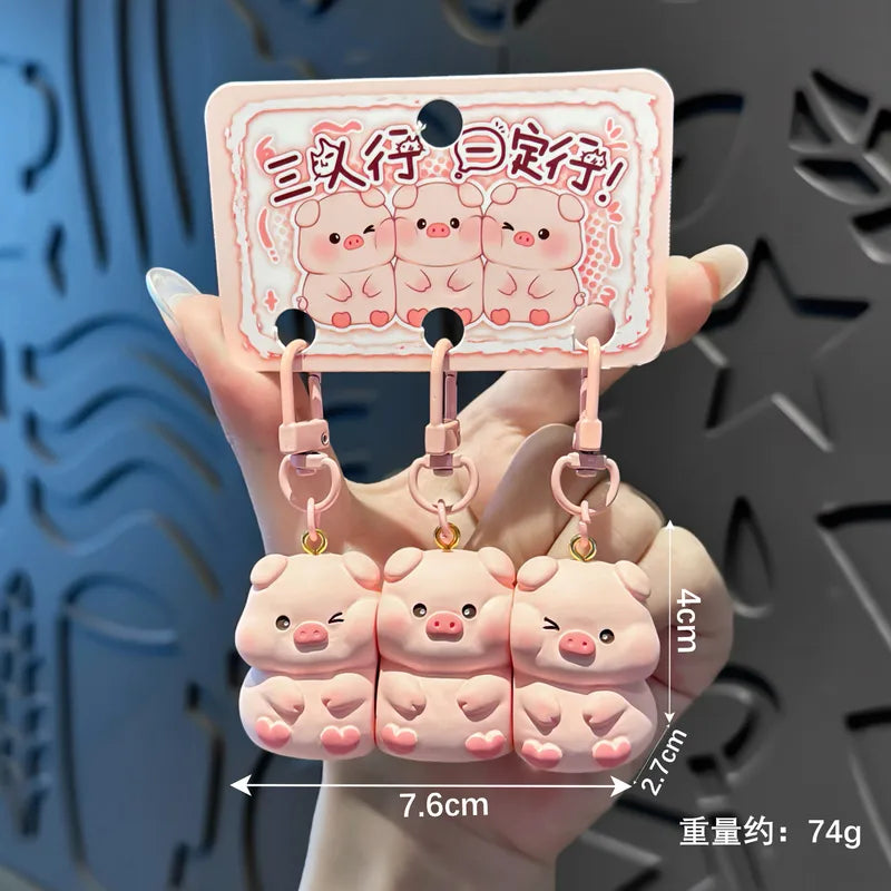 Porte Clés Trio - Mignon Cochon - A Partager à 3 - Aimanté - Amoureux - Meilleurs Amis - Pendentif Sac - BFF - Best Friends - Amitié