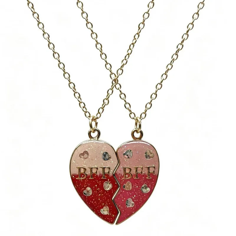 Lot de 2 Colliers BFF Aimanté - Best Friends Forever - Pendentif Coeur Paillette - Amitié