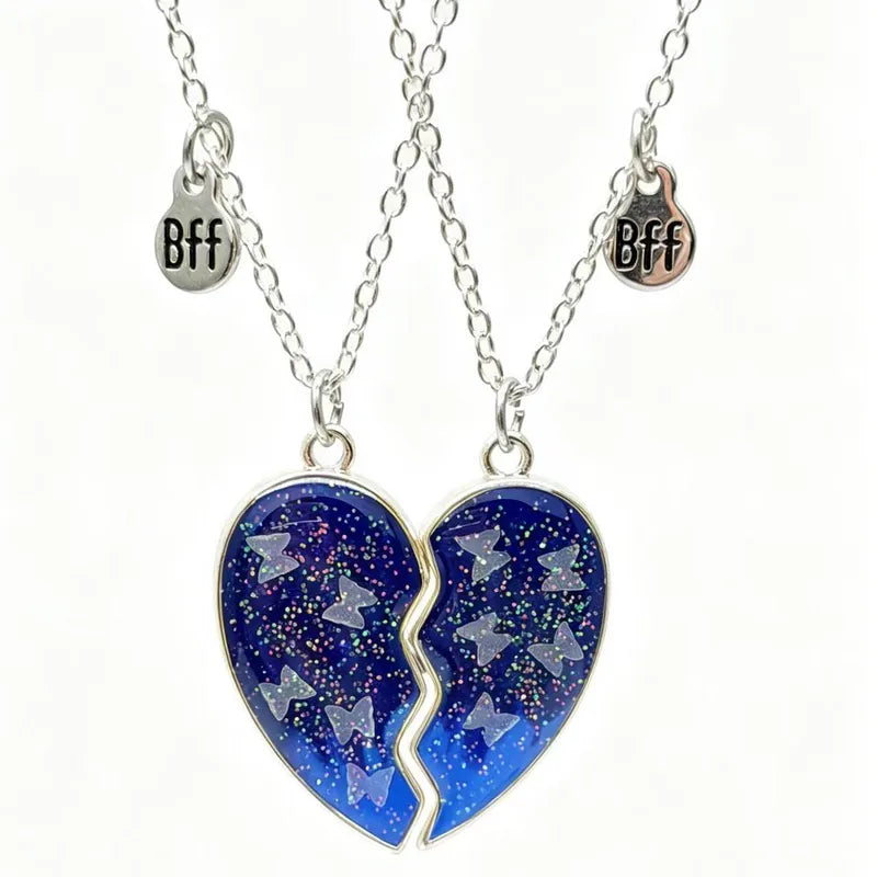 Lot de 2 Colliers BFF Aimanté - Best Friends Forever - Pendentif Coeur Paillette - Amitié