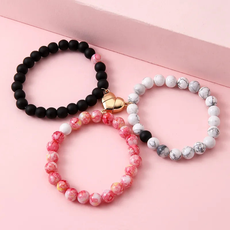Lot de 3 Bracelets Perles BFF - Coeur Aimanté - Best Friends Forever