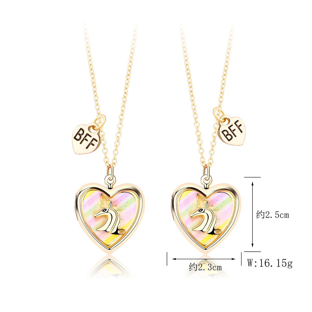 Set of 2 Chains Friendship Necklaces Heart Rainbow Clouds - BFF Best Friends Forever Lovers or Couple - Fantasy - Pendant