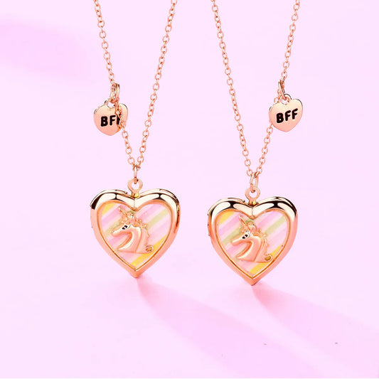 Lot de 2 Colliers BFF - Coeur Licorne - Best Friends Forever - Amoureux Couple - Amitié A partager