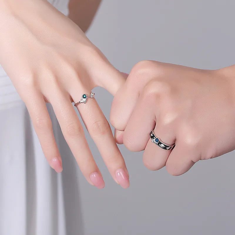 Lot de 2 Anneaux Réglable pour Adultes - Bagues - Astronaute Planète Fusée - BFF - Best Friends Forever - Couple Amoureux Amitié