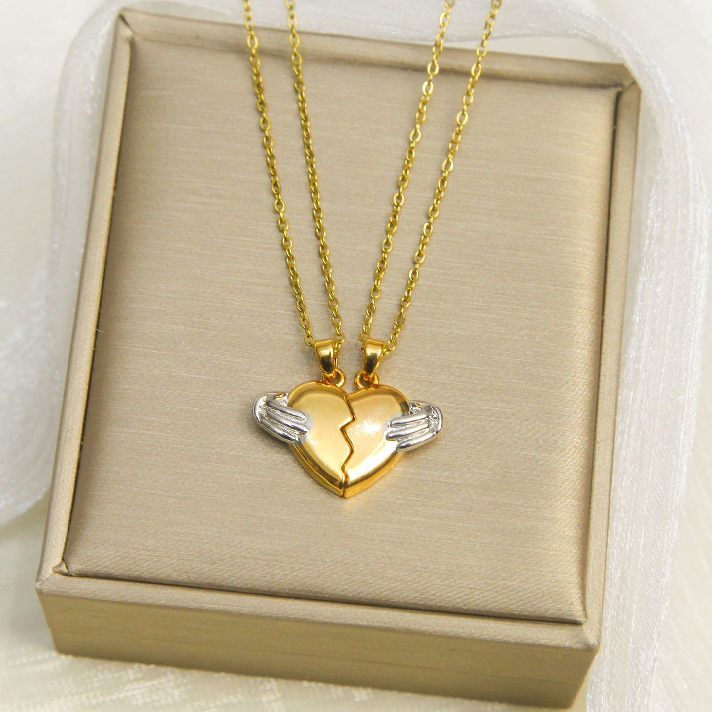 Lot de 2 Colliers D'amitié Avec Carte - Coeur - BFF - Pendentif Aimanté - Colliers à partager - Acier Inoxydable