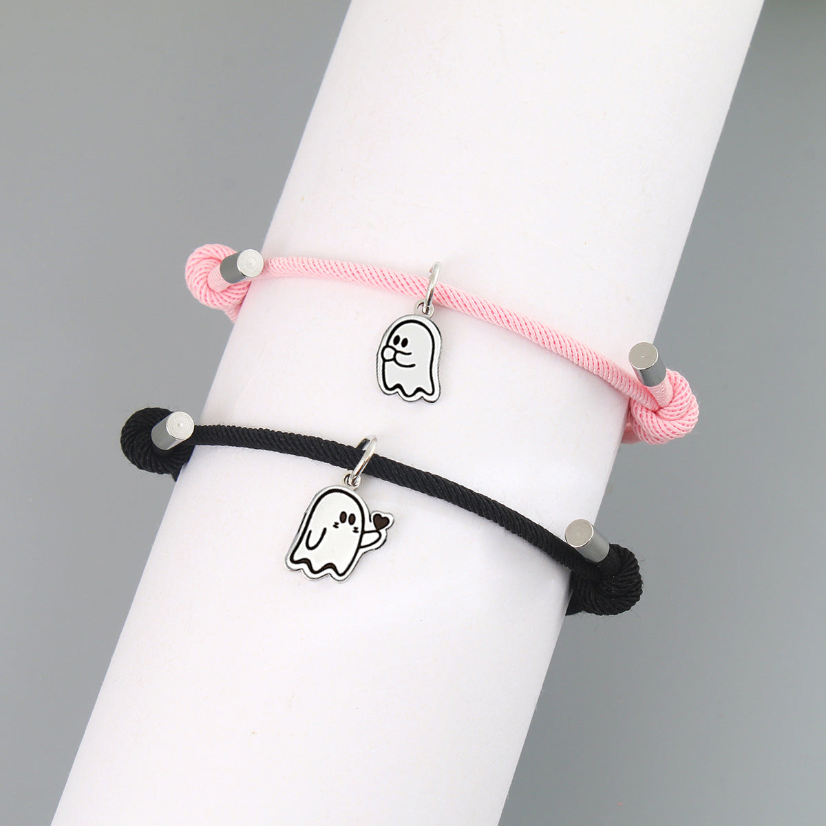 Lot de 2 Bracelets D'amitié Cordon Réglable - Petit Fantome Coeur - BFF - Best Friends Forever - Amitié - Pendentif Aimanté Coeur