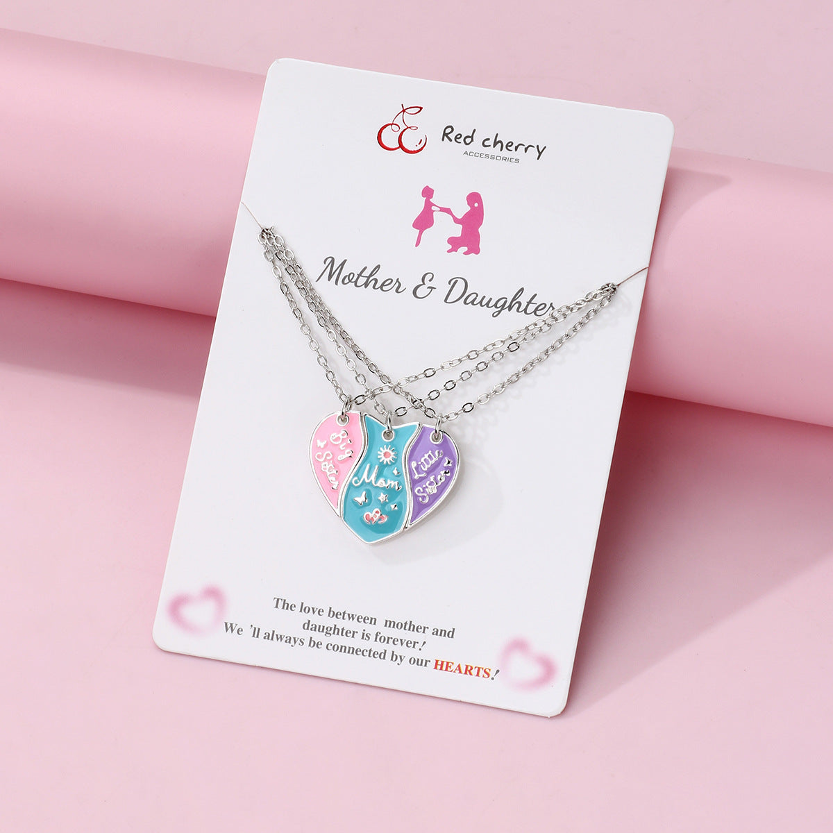 Lot de 3 Colliers Coeur Aimanté - Mère Filles - Famille Parents Enfant Maman Soeur Filles - Pendentif Coeur Aimanté